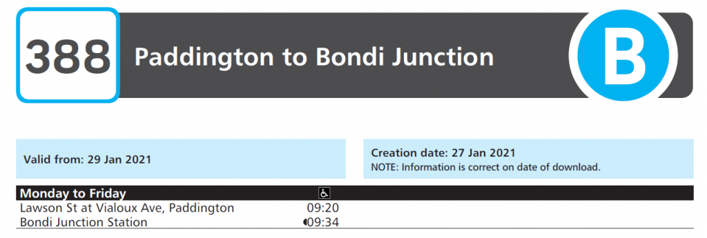 The entire 388 timetable